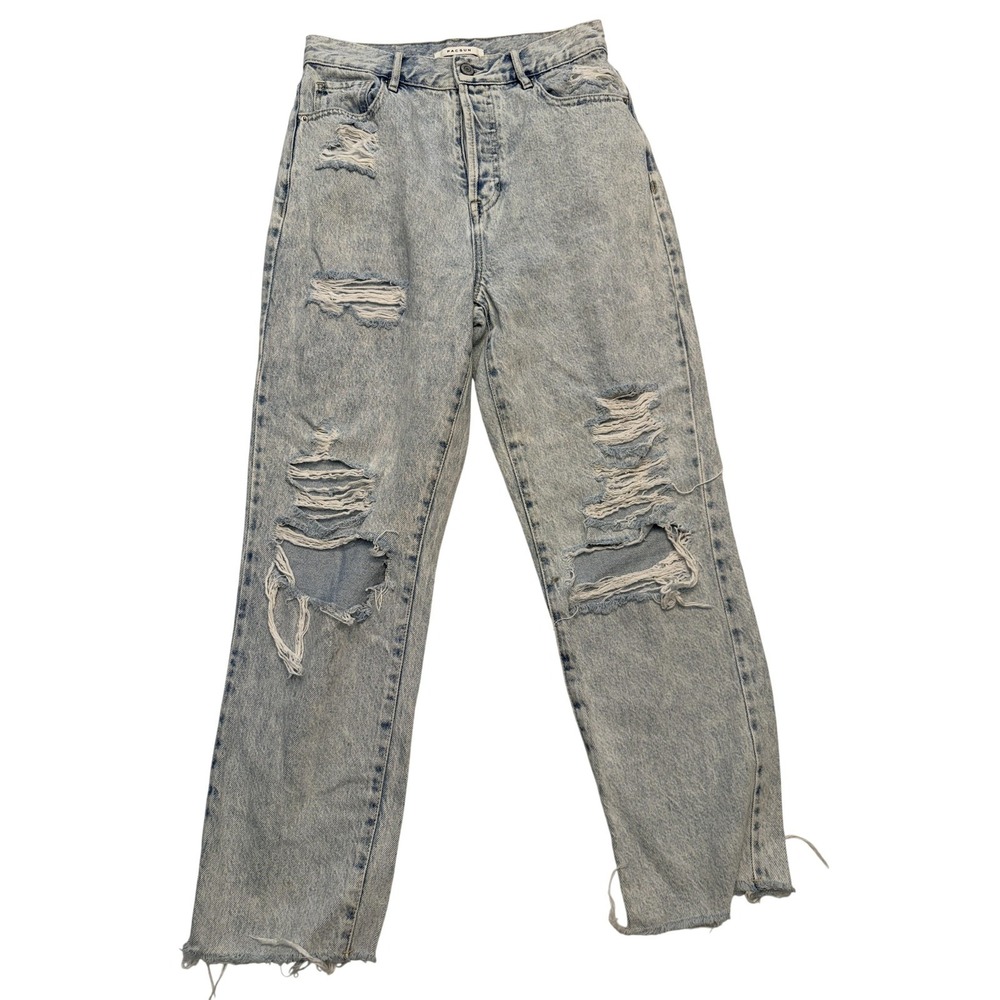 PacSun High Rise Straight Jeans Womens 27 Blue Light Wash Distressed Crop 27x25